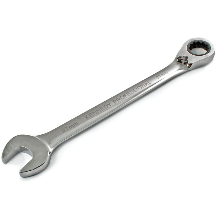 Metric Combination Ratchet Spanner, Fixed Head, Reversible, 27mm