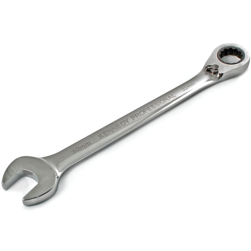Metric Combination Ratchet Spanner, Fixed Head, Reversible, 32mm