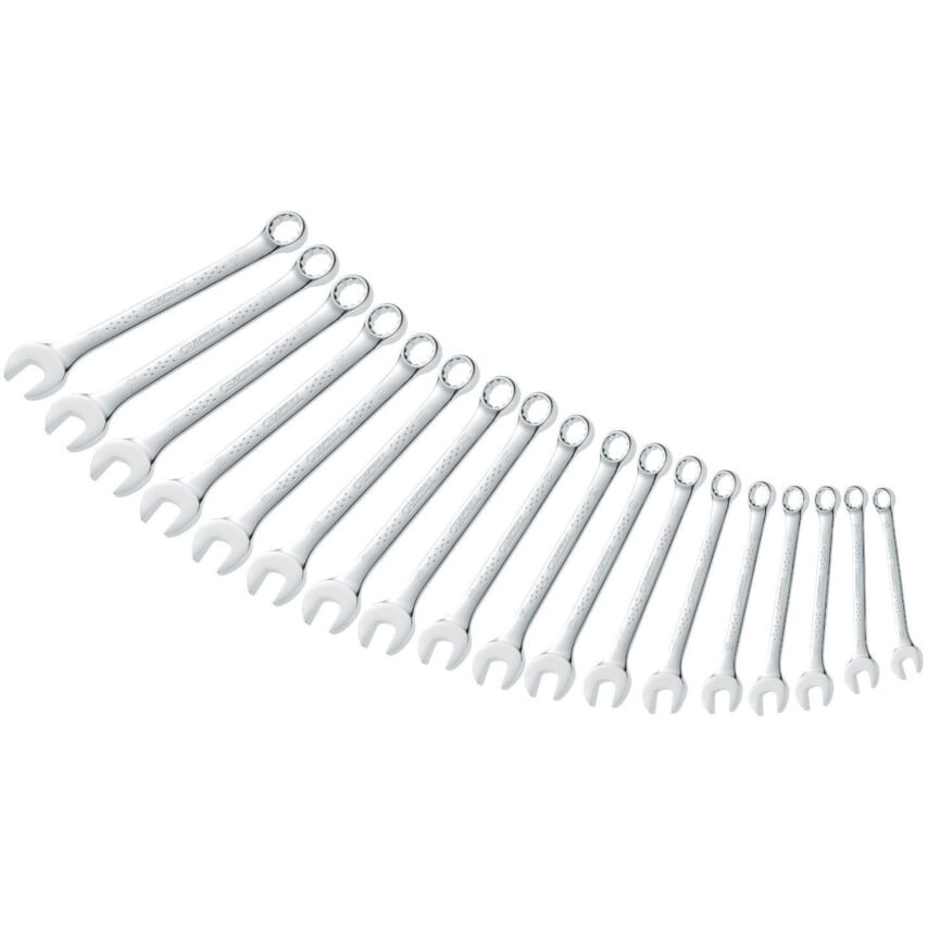 Metric Combination Spanner Set, Chrome Vanadium Steel, Set of 18