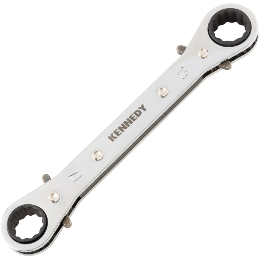 Metric Double End Ring Ratchet Spanner, Chrome Vanadium Steel, Reversible, 17mm x 19mm