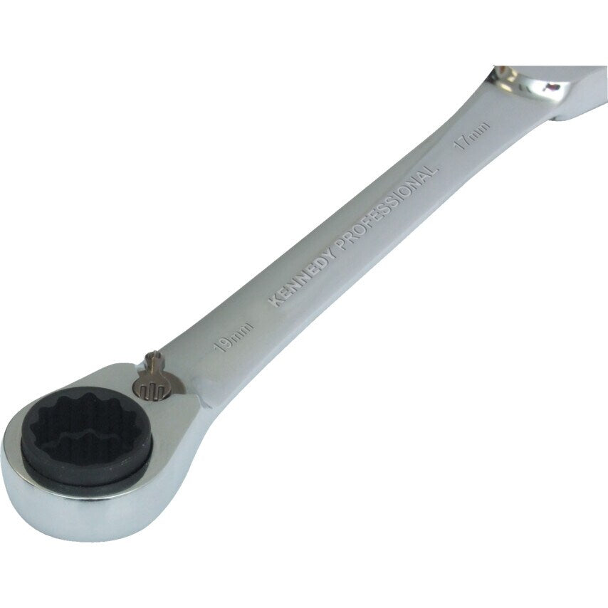 Metric Double End Ring Ratchet Spanner, Chrome Vanadium Steel, Reversible, 9mm x 11mm, 14mm x 15mm