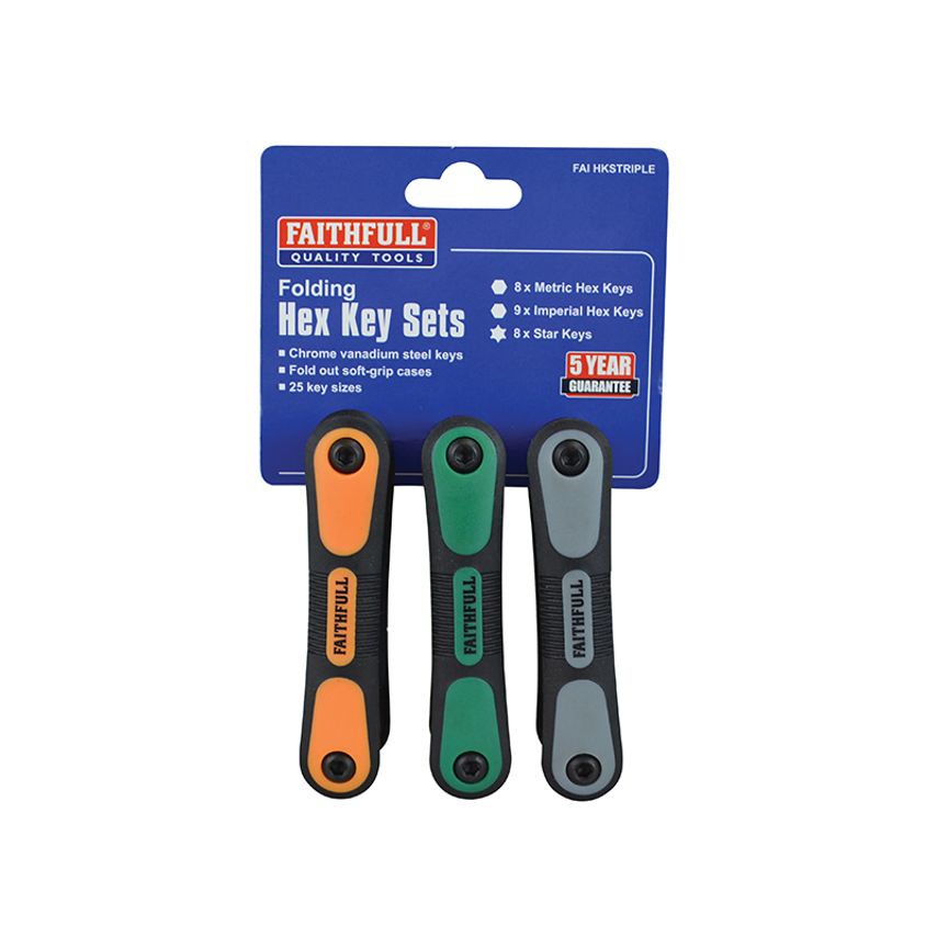 Metric, Imperial & TORX Folding Hexagonal Key Set, 25 Piece FAIHKSTRIPLE