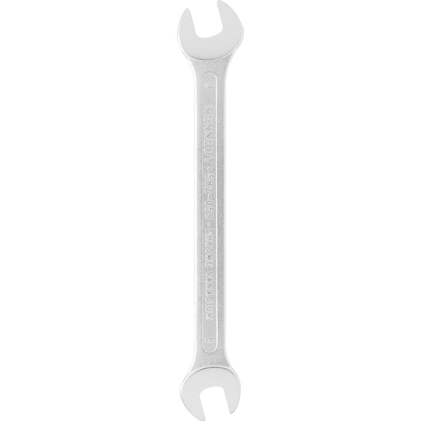 Metric Open Ended Spanner, Double End, Chrome Vanadium Steel, 8mm x 9mm
