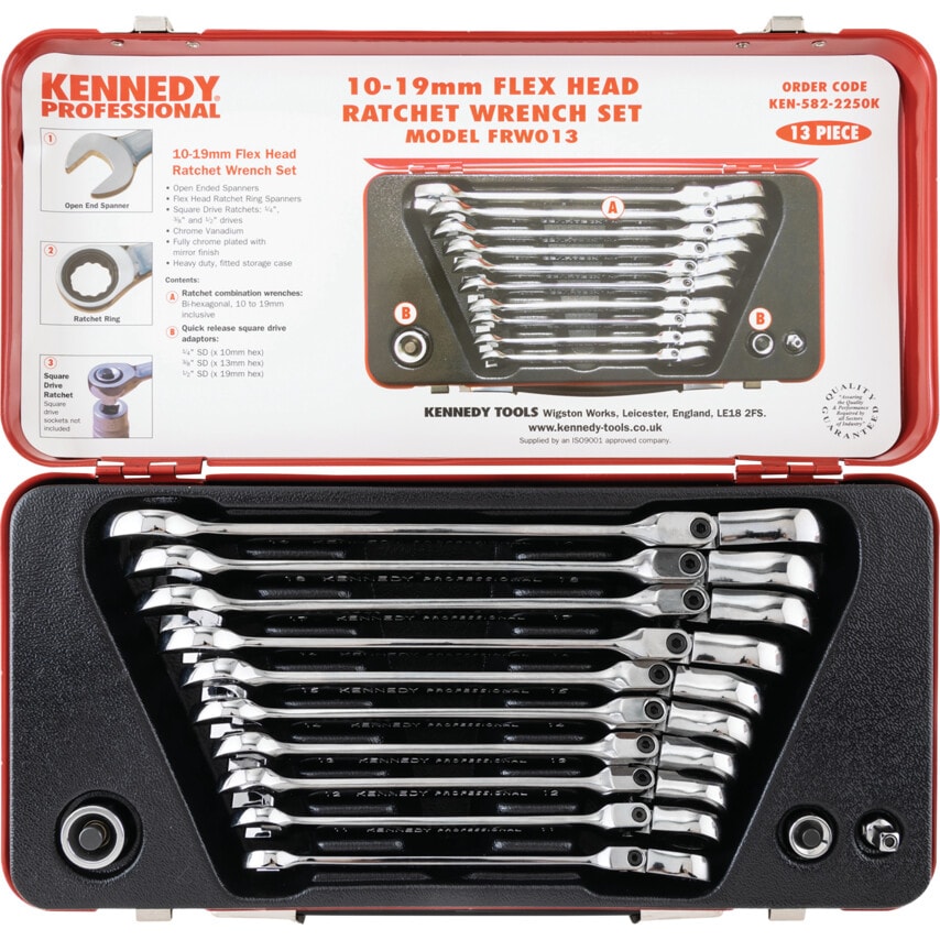 Metric Ratchet Spanner Set, 10 - 19mm, Set of 10