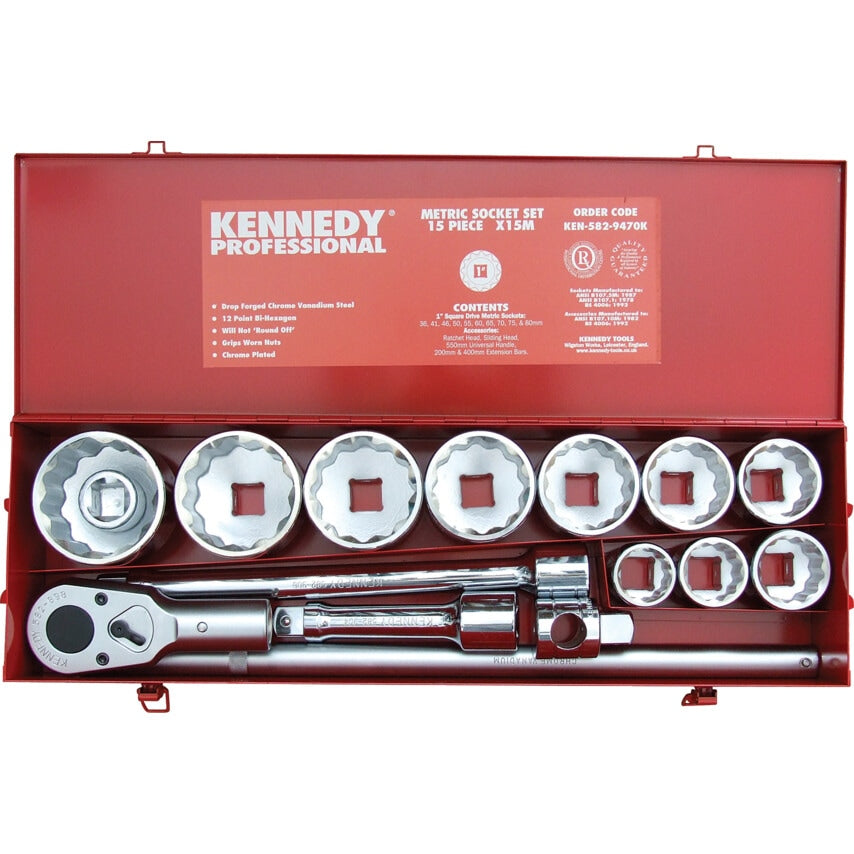 Metric Socket Set15 Piece 1" Square Drive