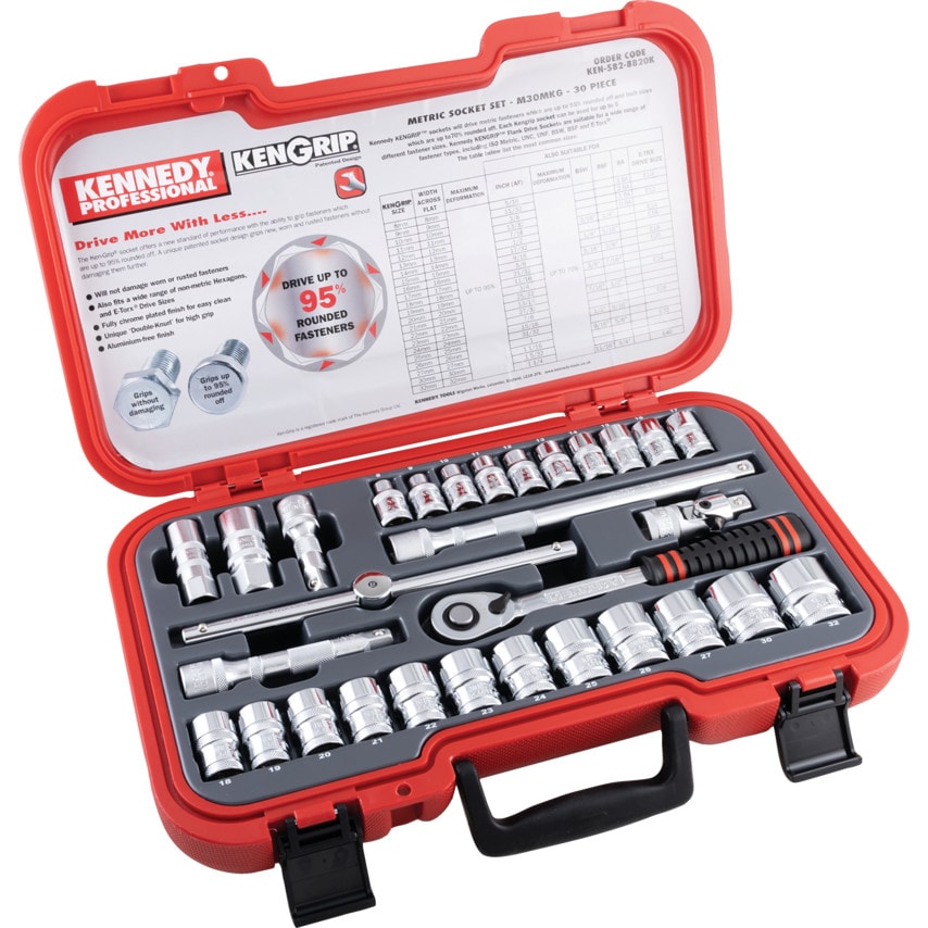 Metric Socket Set, 1/2" Square Drive, 30 Piece Set