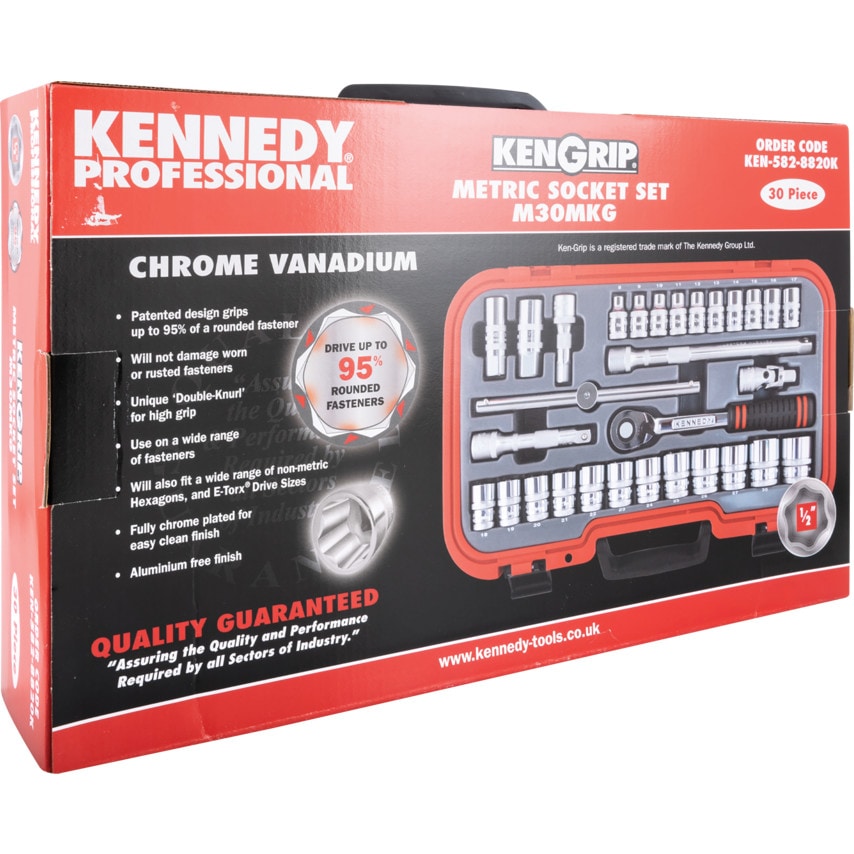 Metric Socket Set, 1/2" Square Drive, 30 Piece Set