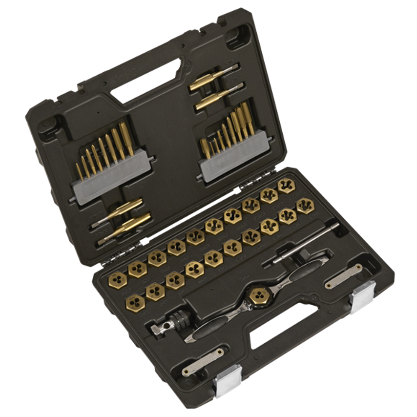 Metric & SAE/Imperial Titanium Coated Hexagonal Tap and Die Set 46 Piece