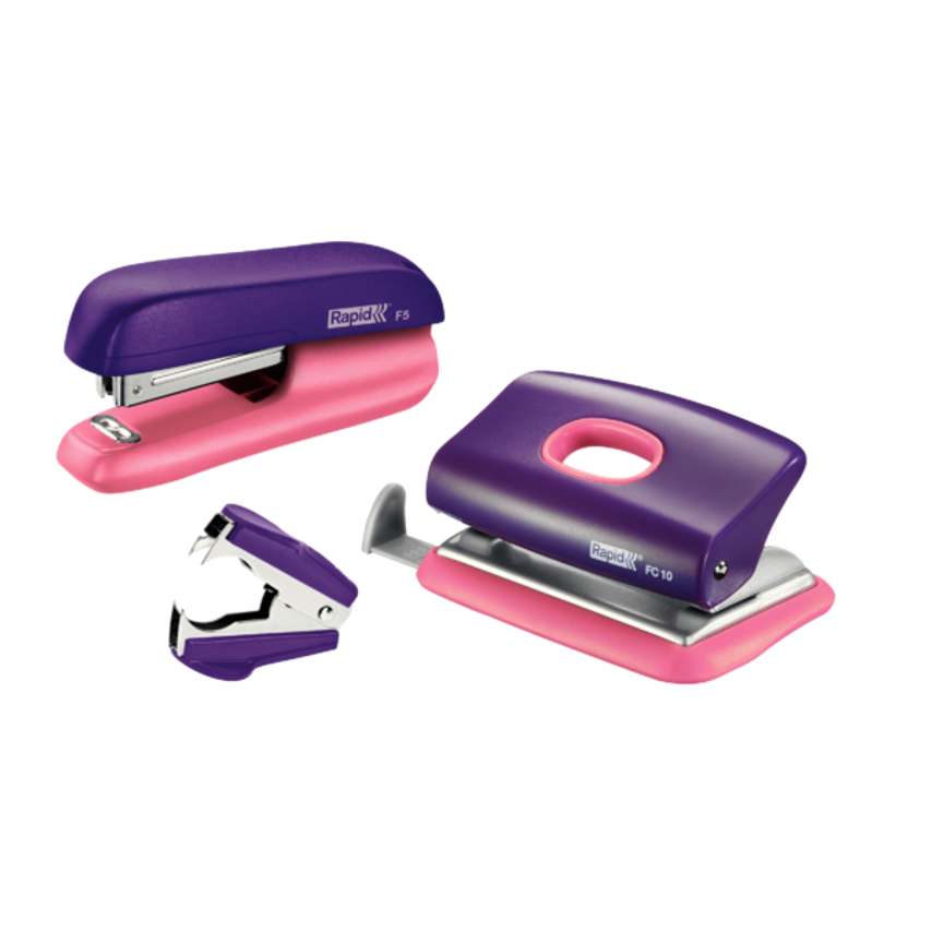 Mini F5 Stapler and Punch Set - Purple/Apricot