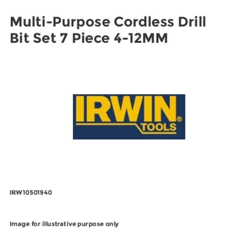 Multi-Purpose Cordless Drill Bit Set 7 Piece 4-12MM IRW10501940
