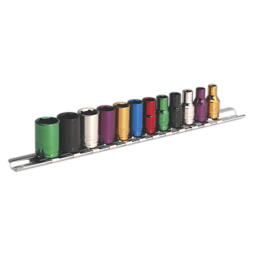 Multi-coloured Socket Set12 Piece 1/4" Square Drive 6PT WallDrive Metric