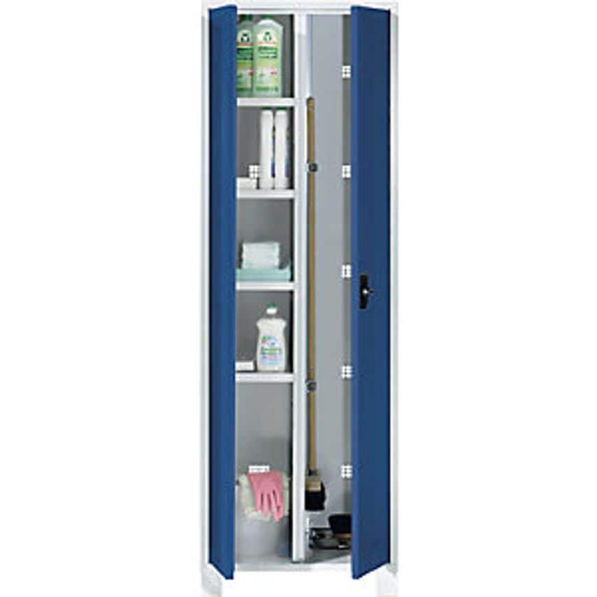 Multi-purpose Cupboard And Cloakroom Locker - With Clamp - Width 600mm, Light Grey Body, Brilliant Blue Doors