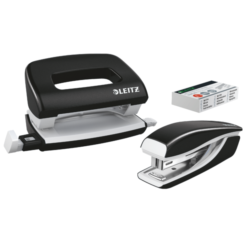 NeXXt WOW Mini Stapler and Hole Punch Set 10 Sheets. Handy Mini Version Includes Staples, In Blister Pack Black