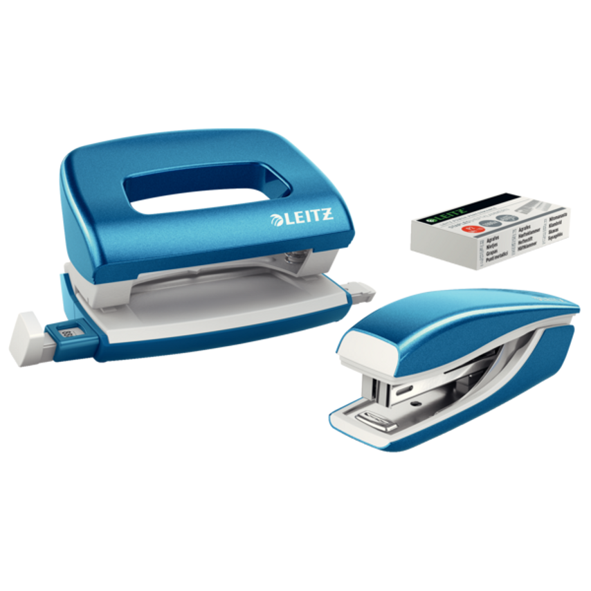 NeXXt WOW Mini Stapler and Hole Punch Set 10 Sheets. Handy Mini Version Includes Staples, In Blister Pack Blue
