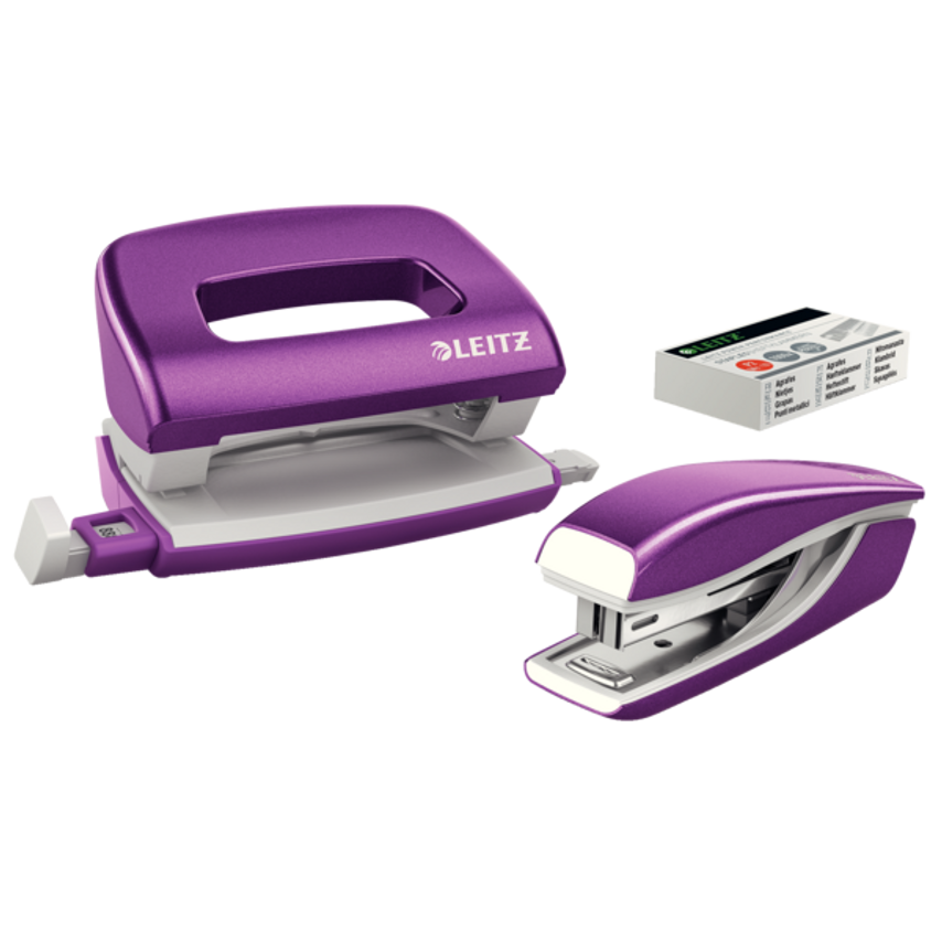NeXXt WOW Mini Stapler and Hole Punch Set 10 Sheets. Handy Mini Version Includes Staples, In Blister Pack Purple
