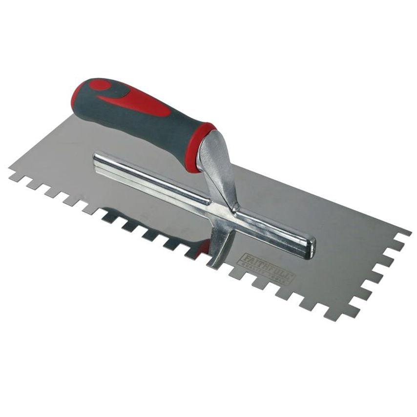 Notched Trowel Serrated 10mm Stainless Steel Soft Grip Handle 13 x 4.1/2in FAISGTNOT10S