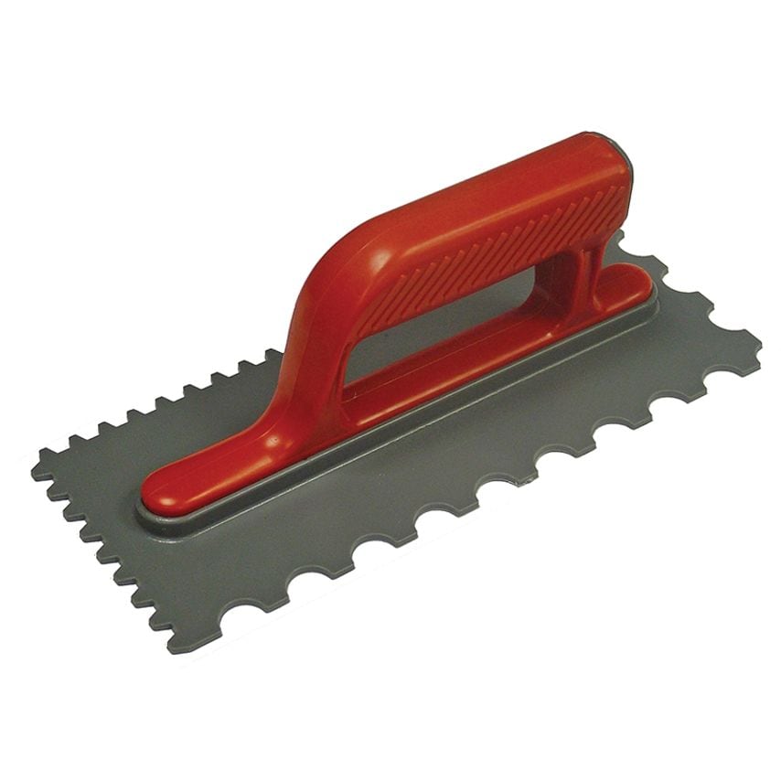 Notched Trowel V 4mm & Round 7mm Plastic Handle 11 x 4.1/2in FAISGTNOTP