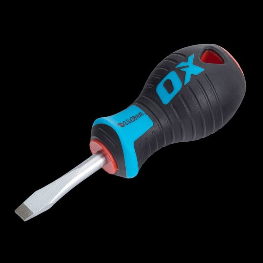 OX Pro Slotted Flared Screwdriver Stubby 6.5 x 38mm
