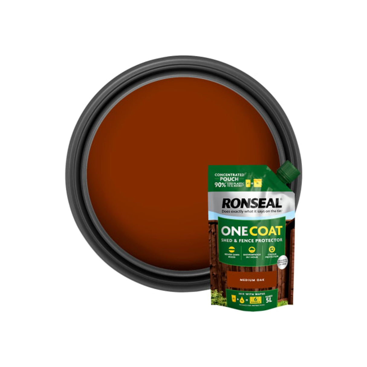 One Coat Shed and Fence Refill Pouch Medium Oak - 950ml