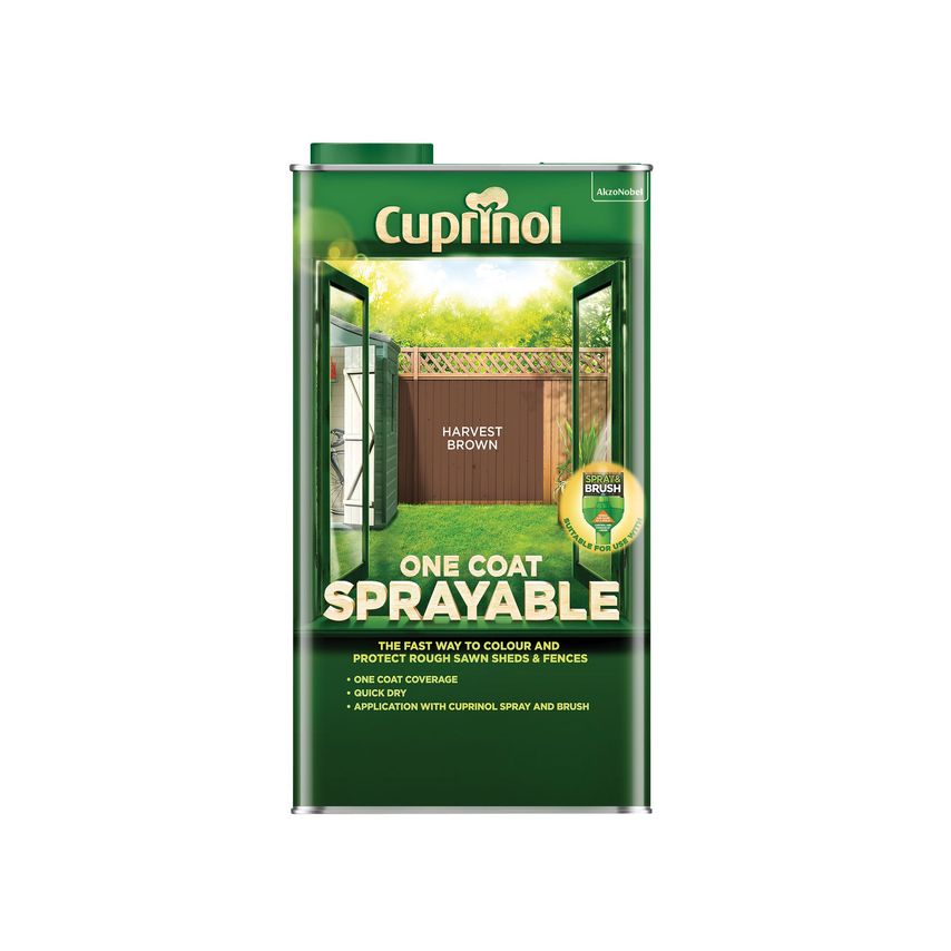 One Coat Sprayable Fence Treatment Harvest Brown 5 Litre