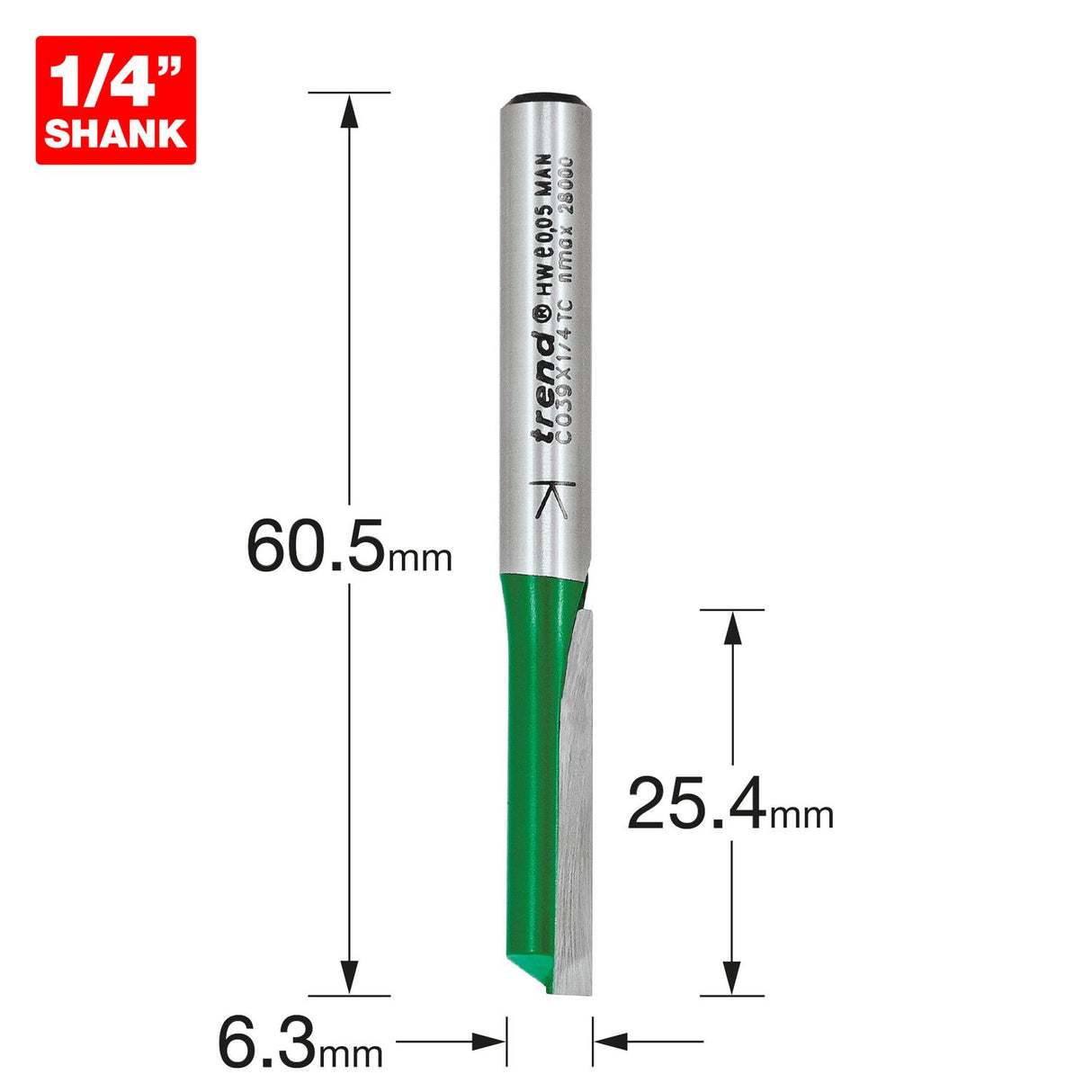 One Flute 6.3mm Diameter x 25.4mm Cut