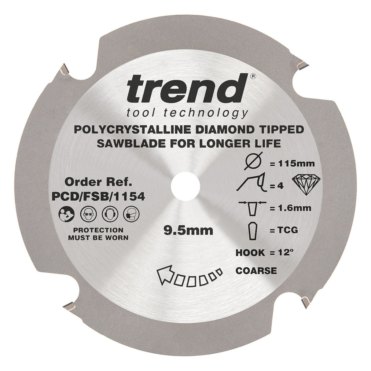 PCD Fibre Cement Circular Saw Blade 115mm x 9.5mm x 4T