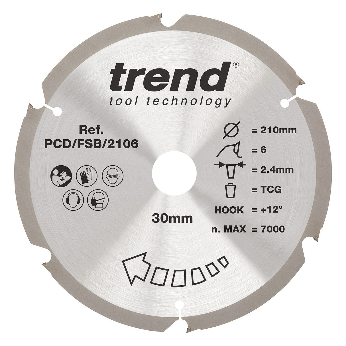 PCD Fibre Cement Circular Saw Blade 210mm x 30mm x 6T