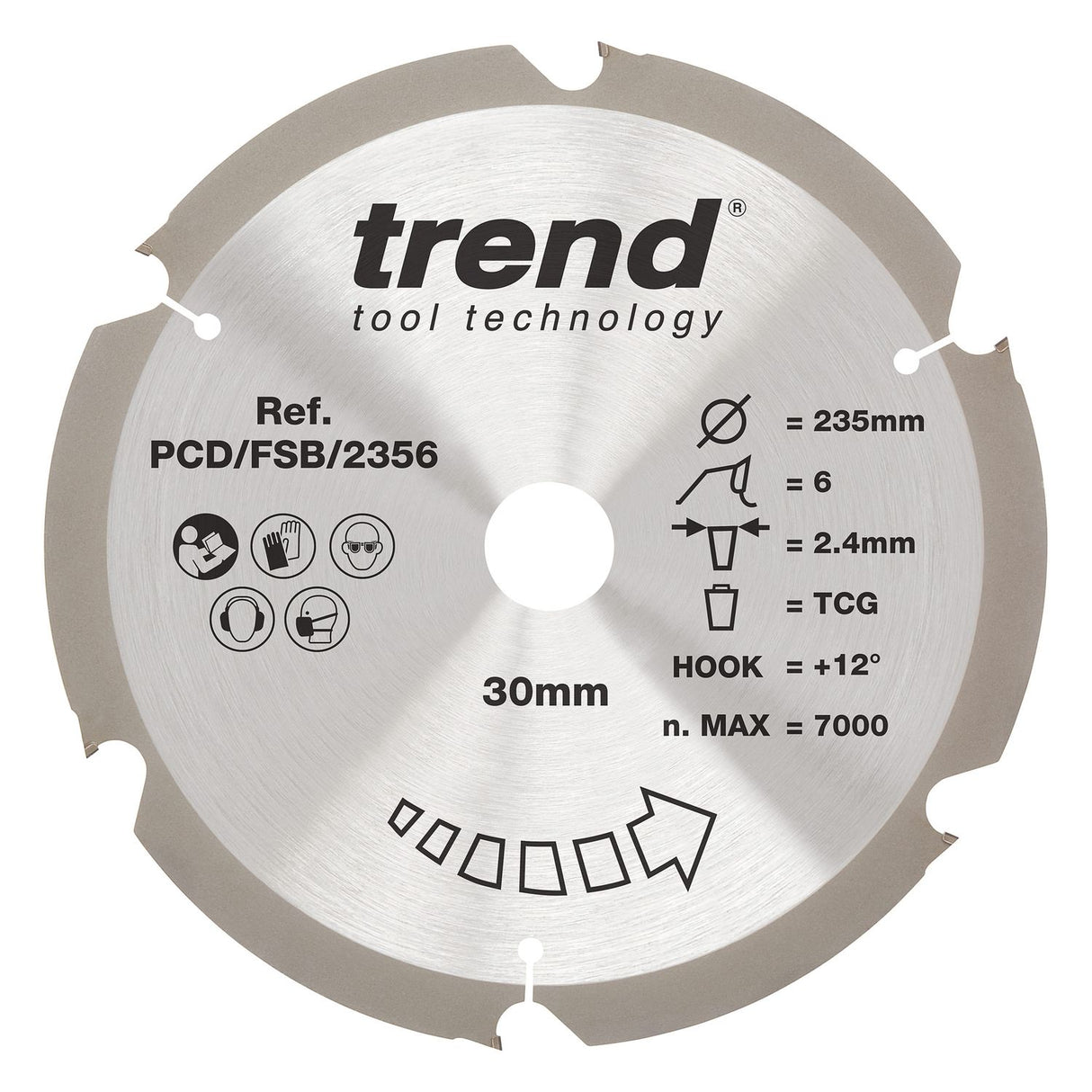 PCD Fibre Cement Circular Saw Blade 235mm x 30mm x 6T