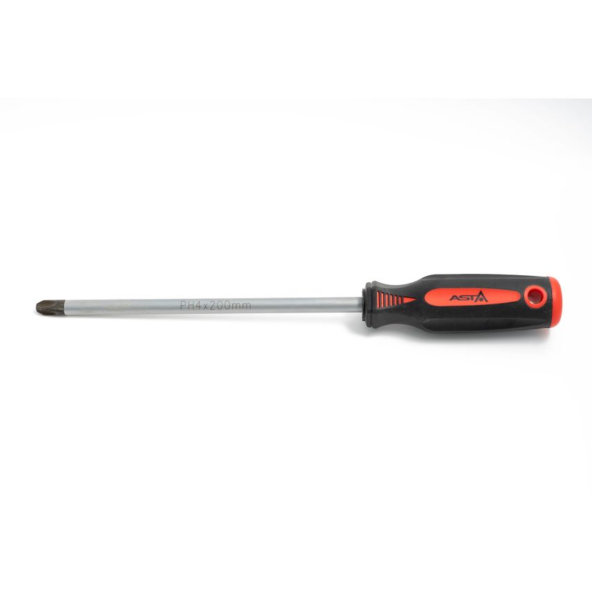 PH4 Phillips Screwdriver 9.5mm Magnetic Tip Mounted In Entire Handle 200mm Long