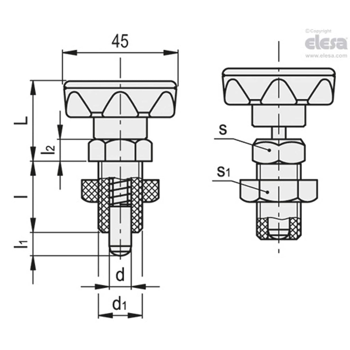 PMT110 Indexing plungers SUPER-technopolymer body Black-oxide steel plunger with locking nut PMT.110-8-M16x1,5-AK