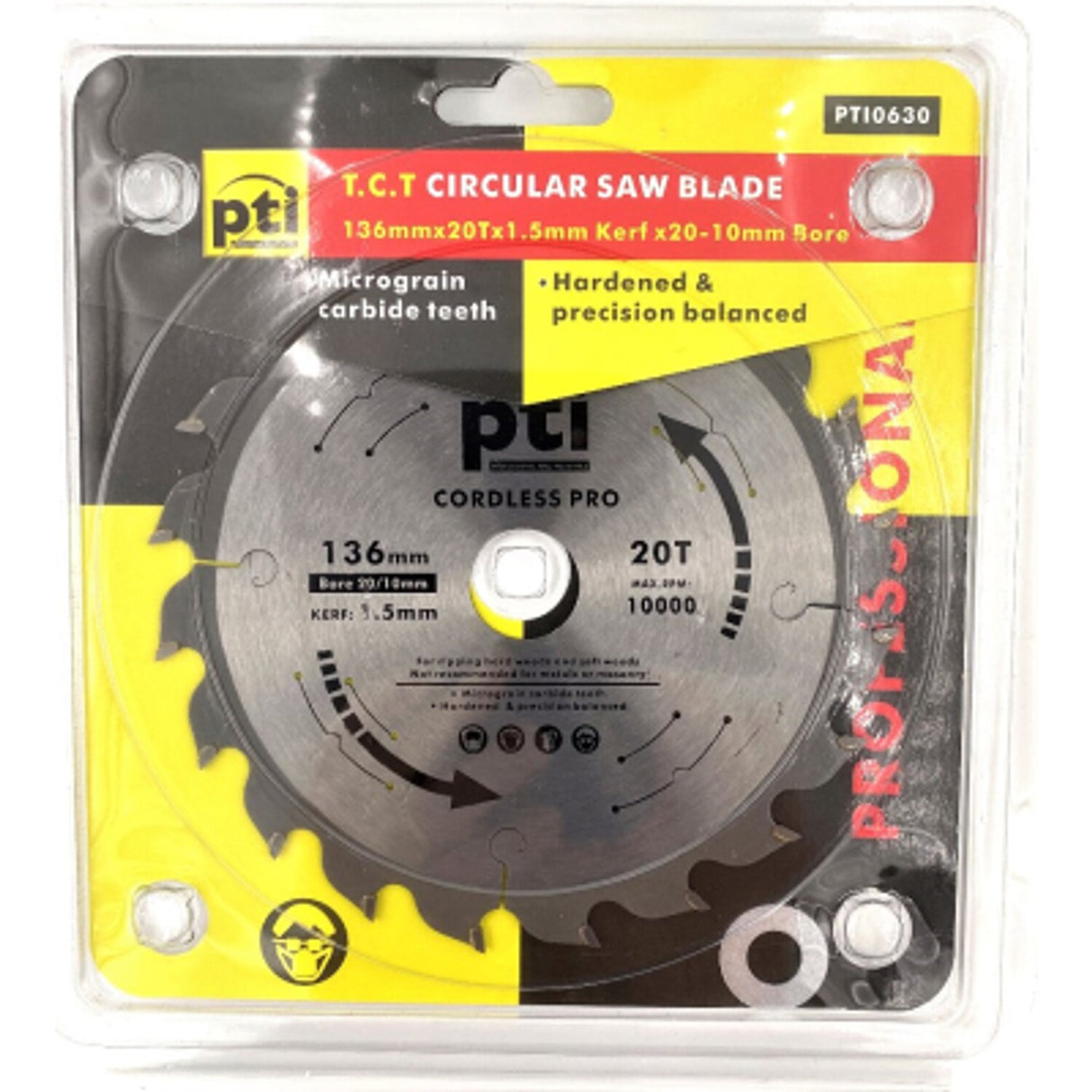 PTI 136mm x 20T x 20/10mm Thin Kerf Saw Blade 1.5mm for Cordless Saws