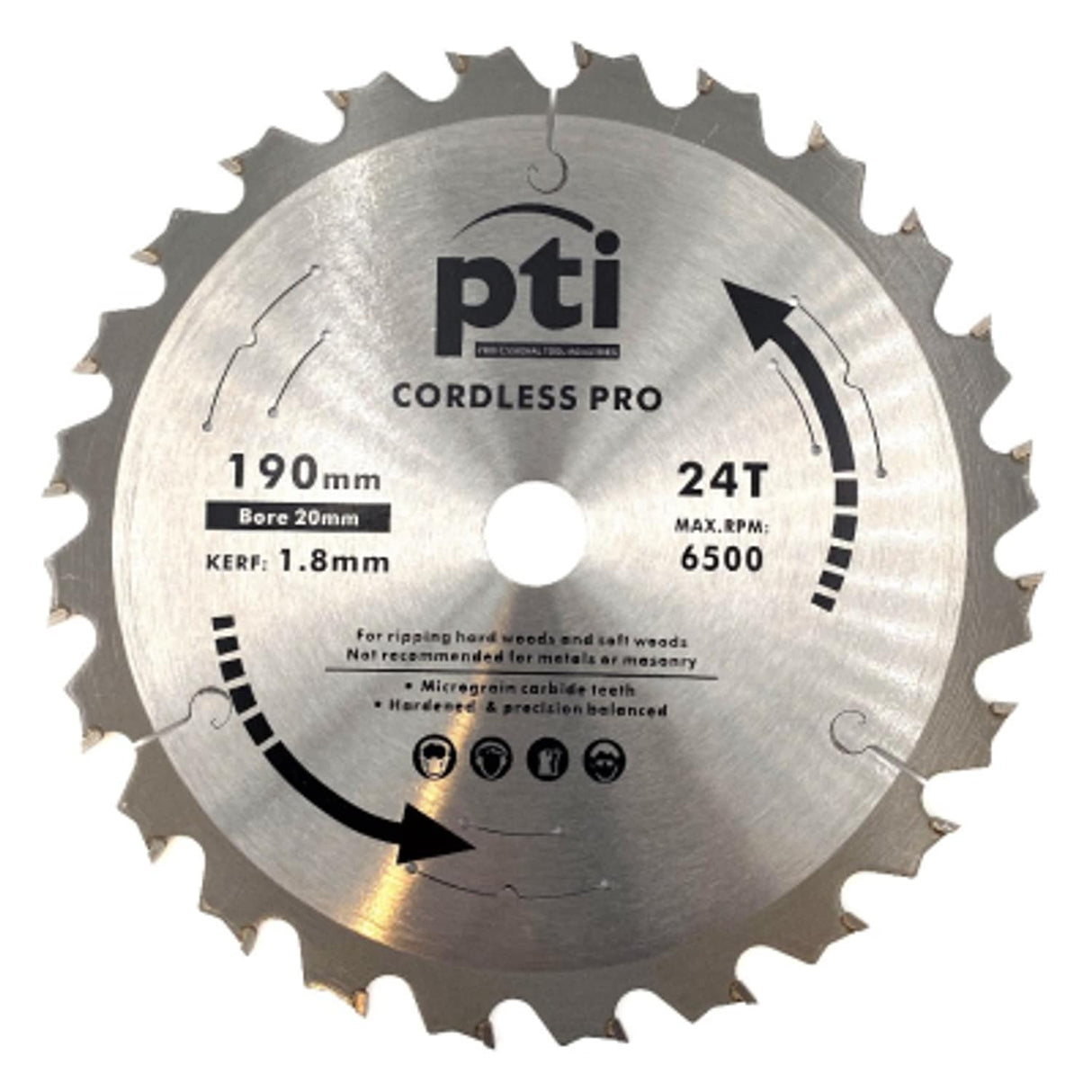 PTI 190mm x 24T x 20mm Thin Kerf Saw Blade 1.8mm for Cordless Saws