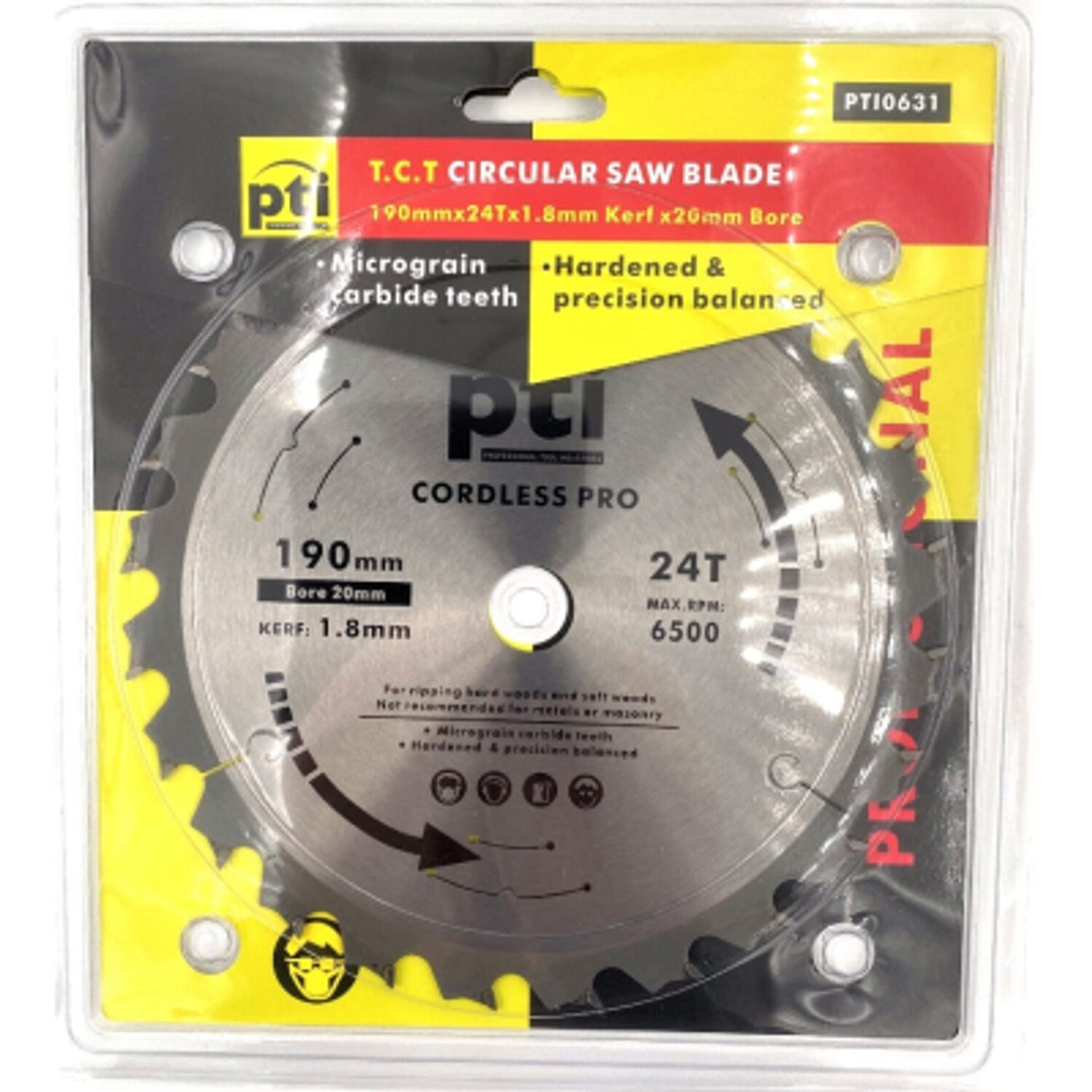 PTI 190mm x 24T x 20mm Thin Kerf Saw Blade 1.8mm for Cordless Saws