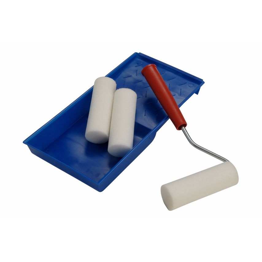 Paint Roller & Tray with 3 Rollers, 100mm