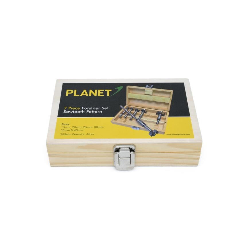 Planet 7 Piece Short Series Forstner Bit Set. 15mm, 20mm, 25mm, 30mm, 35mm, 40mm, 200mm Ext