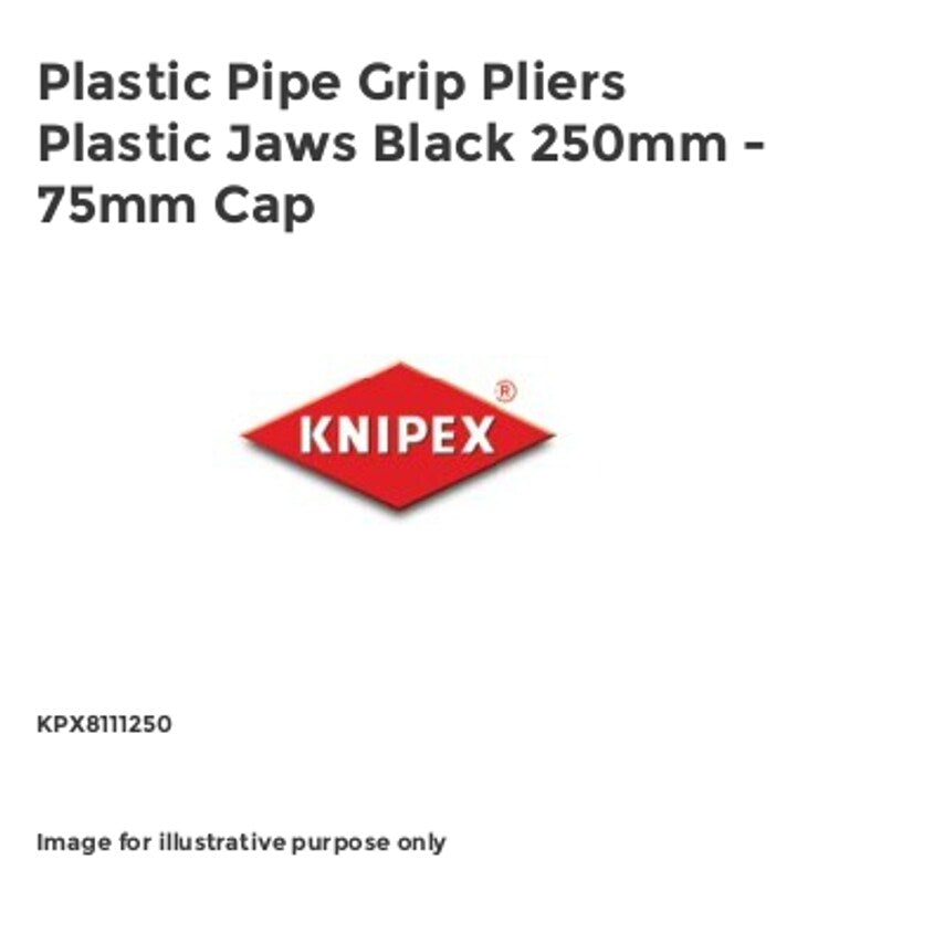 Plastic Pipe Grip Pliers Plastic Jaws Black 250mm - 75mm Cap KPX8111250