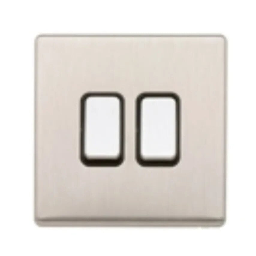 Plate Switch 2 Gang 2 Way SP 20A Lacquered Brushed Stainless Steel Black