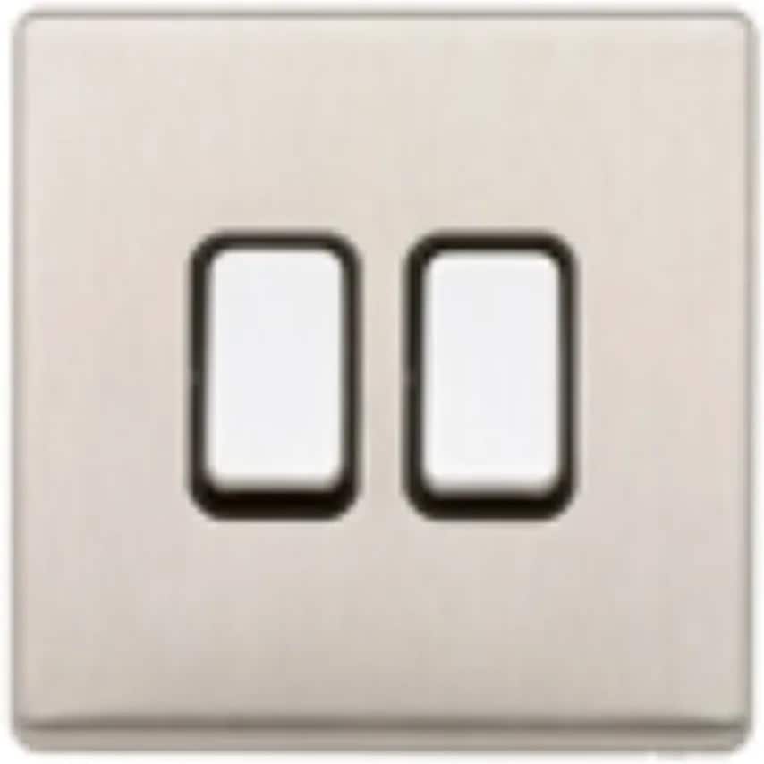 Plate Switch 2 Gang 2 Way SP 20A Lacquered Brushed Stainless Steel White