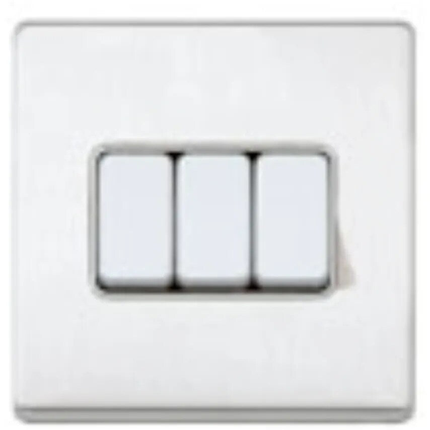 Plate Switch 3 Gang 2 Way SP 10A Lacquered Brushed Stainless Steel Black