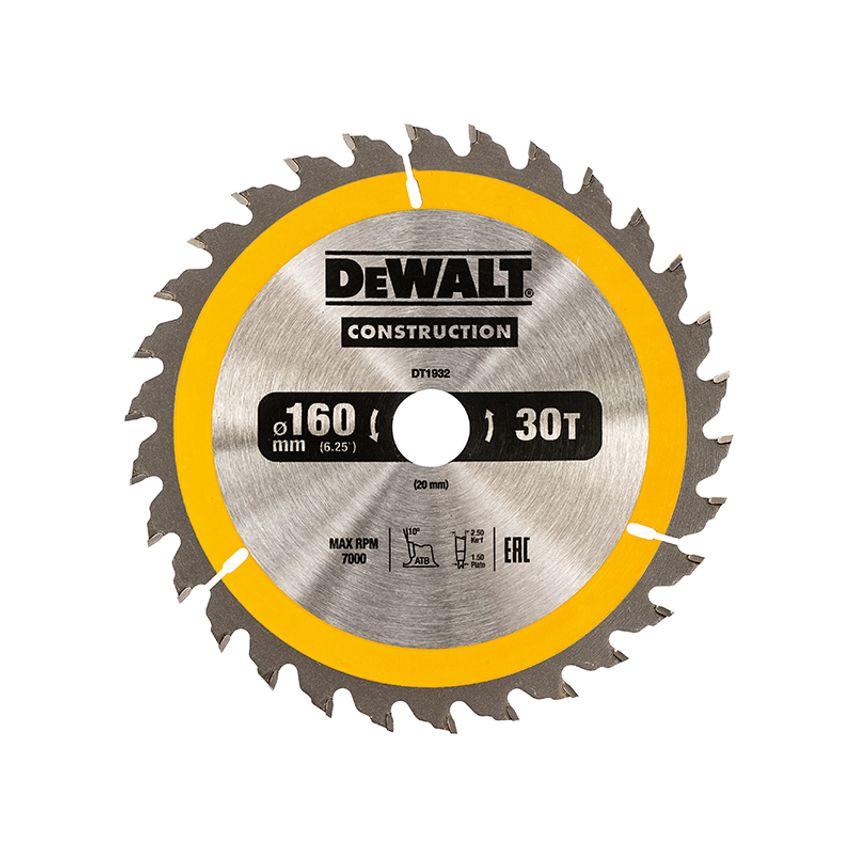Portable Construction Circular Saw Blade 160 x 20mm x 30T DEWDT1932QZ