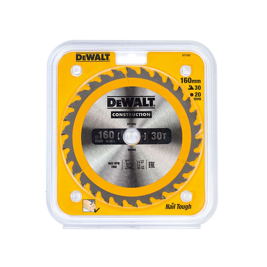 Portable Construction Circular Saw Blade 160 x 20mm x 30T DEWDT1932QZ