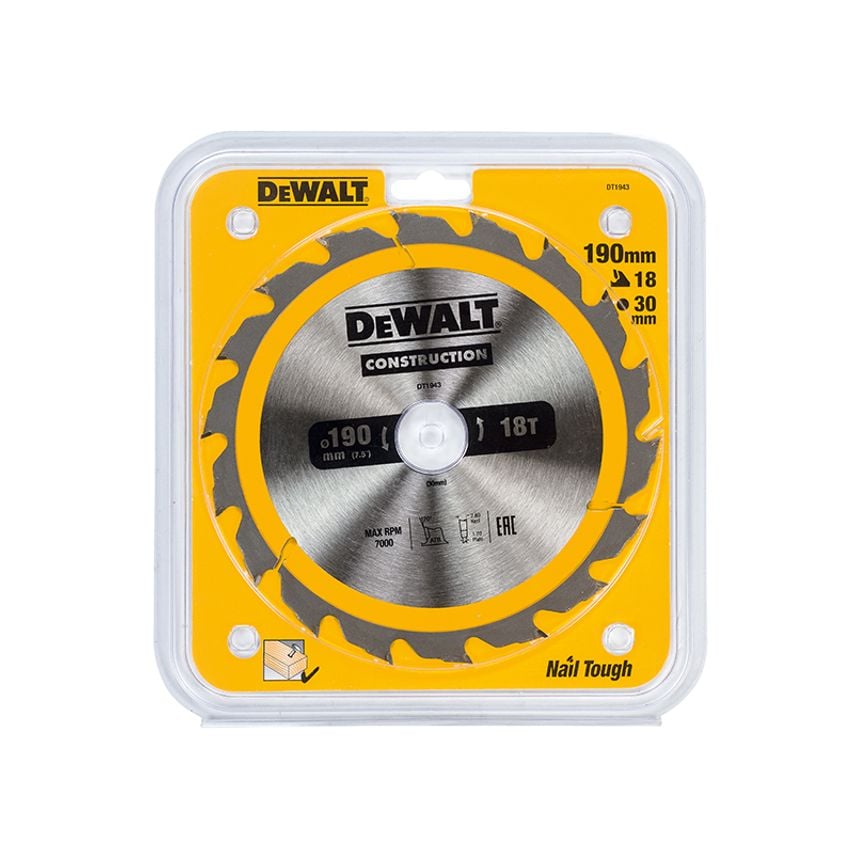 Portable Construction Circular Saw Blade 190 x 30mm x 18T DEWDT1943QZ