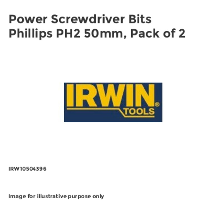 Power Screwdriver Bits Phillips PH2 50mm, Pack of 2 IRW10504396