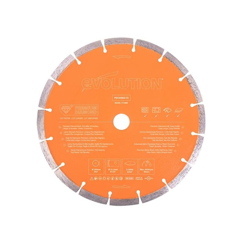 Premium Diamond Disc Cutter Blade 230 x 22.2mm EVLPD230SEGC