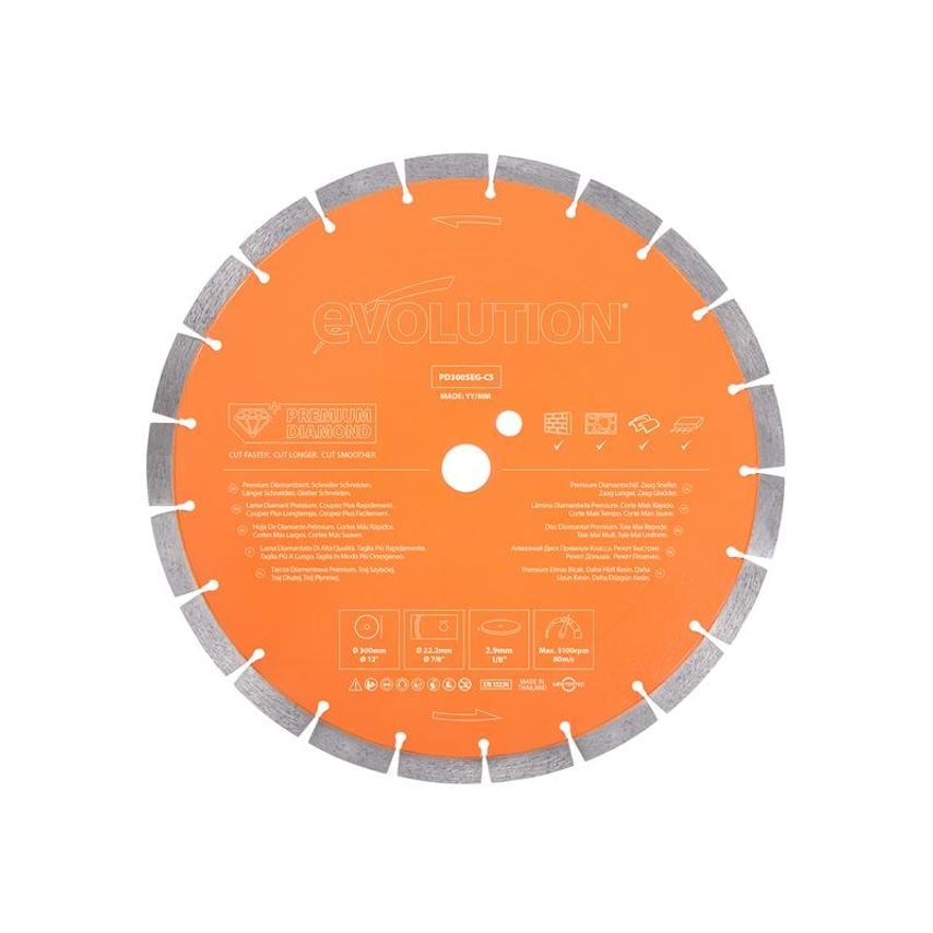Premium Diamond Disc Cutter Blade 300 x 22.2mm EVLPD300SEGC