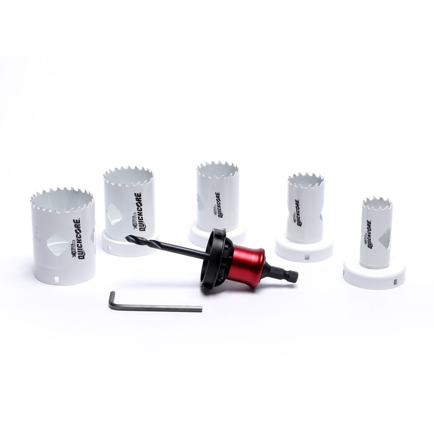Quickcore 7 PC Set - Hole Saws, Arbor with A Pilot Drill Bit, Hex Key