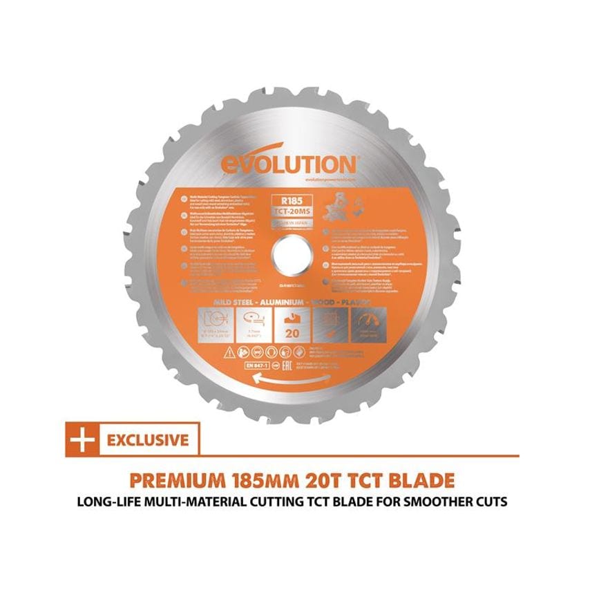 R185SMS+ 185mm Multi-Material Sliding Mitre Saw 1200W 240V EVLR185SMSP