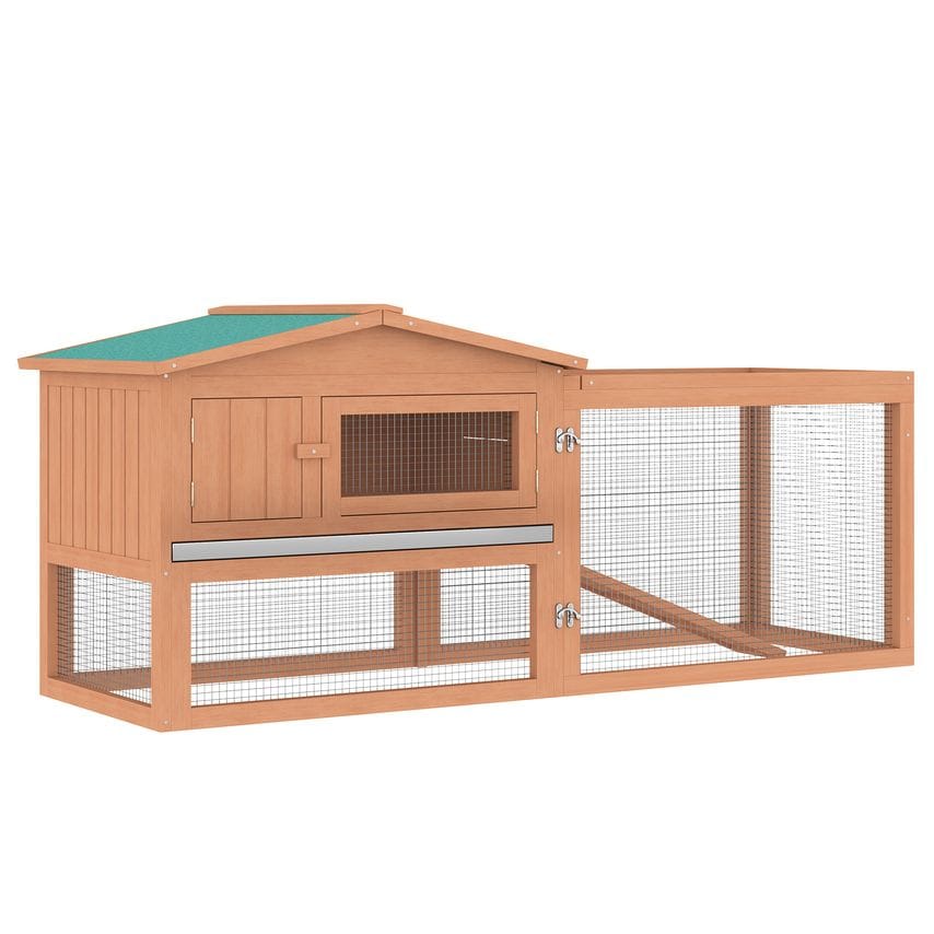 Rabbit Hutch Cage Wooden Bunny House 2 Tier Asphalt Floor Chicken Run Outdoor