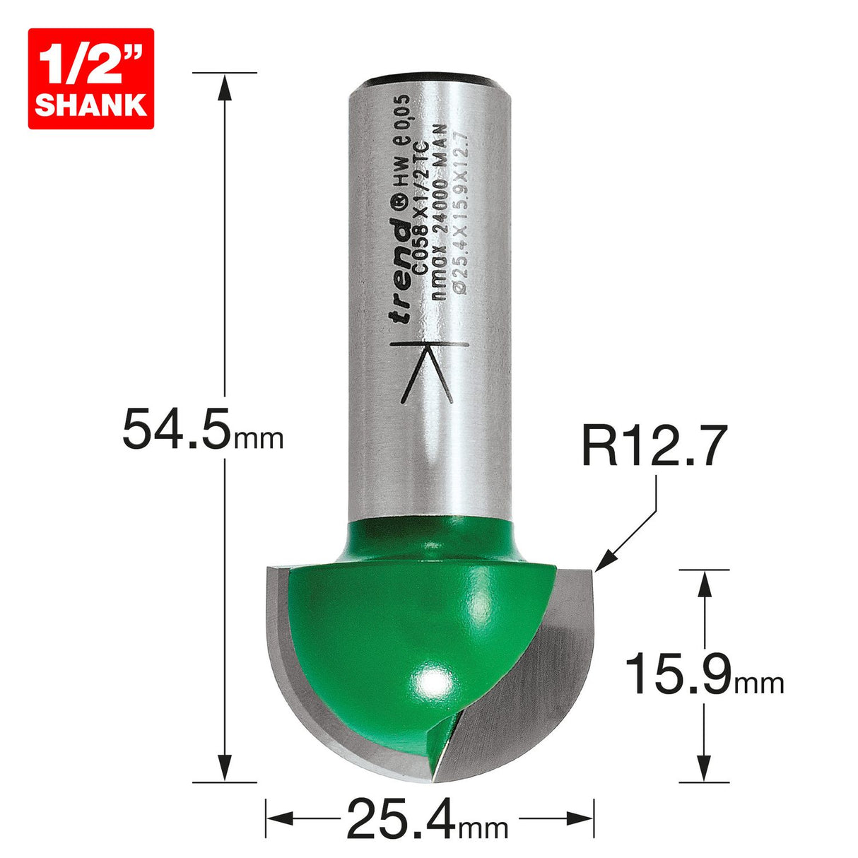 Radius 12.7mm Radius x 25.4mm Diameter - C058X1/2TC