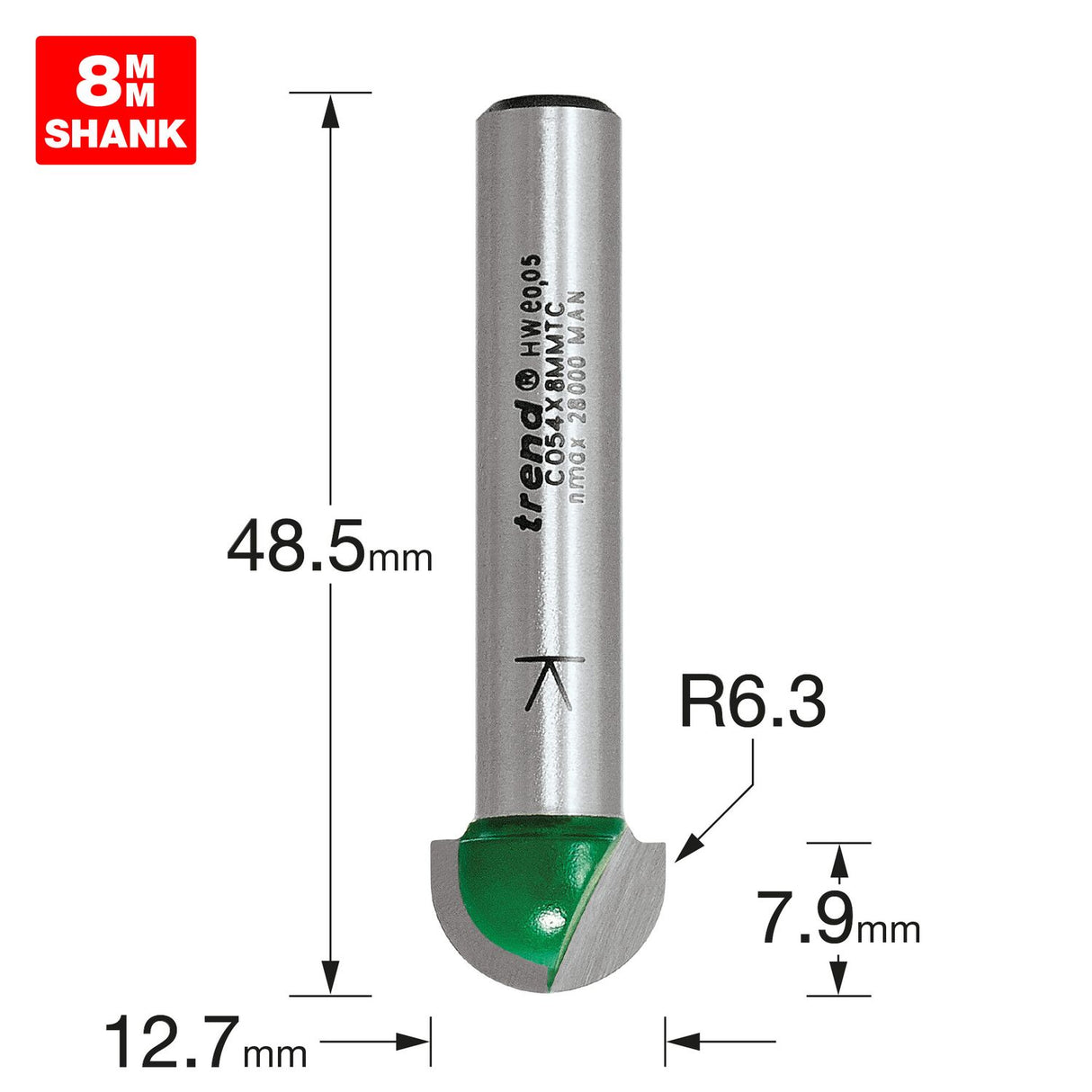 Radius 6.3mm Radius x 12.7mm Diameter - C054X8MMTC